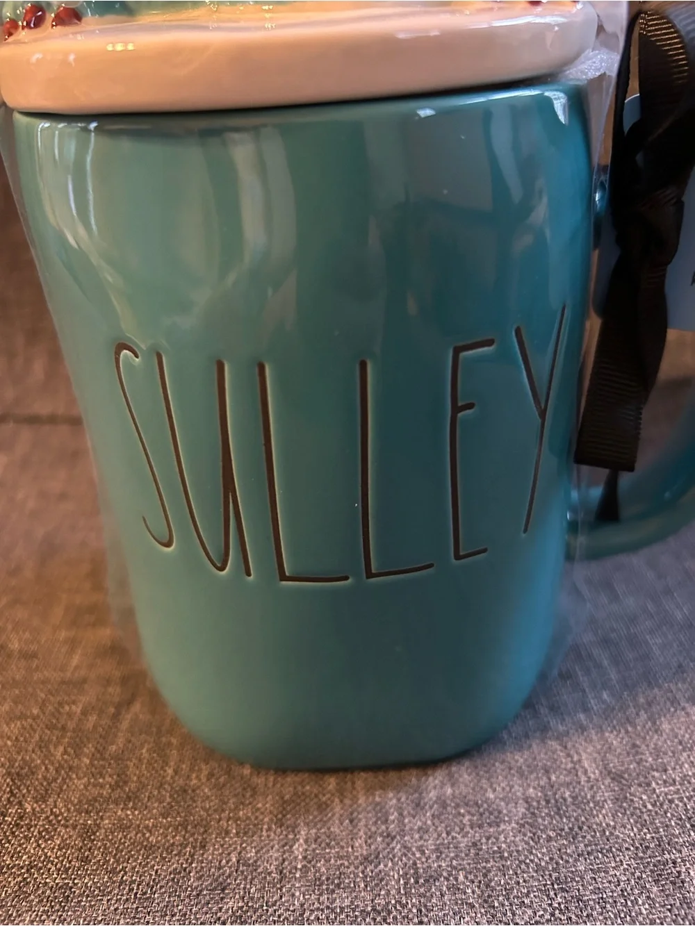 Rae Dunn Teal Sulley Mug with Monster Lid